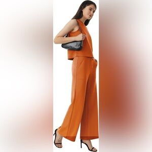 AFITNE  2 Piece Outfit  Sleeveless Top & Wide Leg Pants. Coffee6911  Sz: XS. NEW